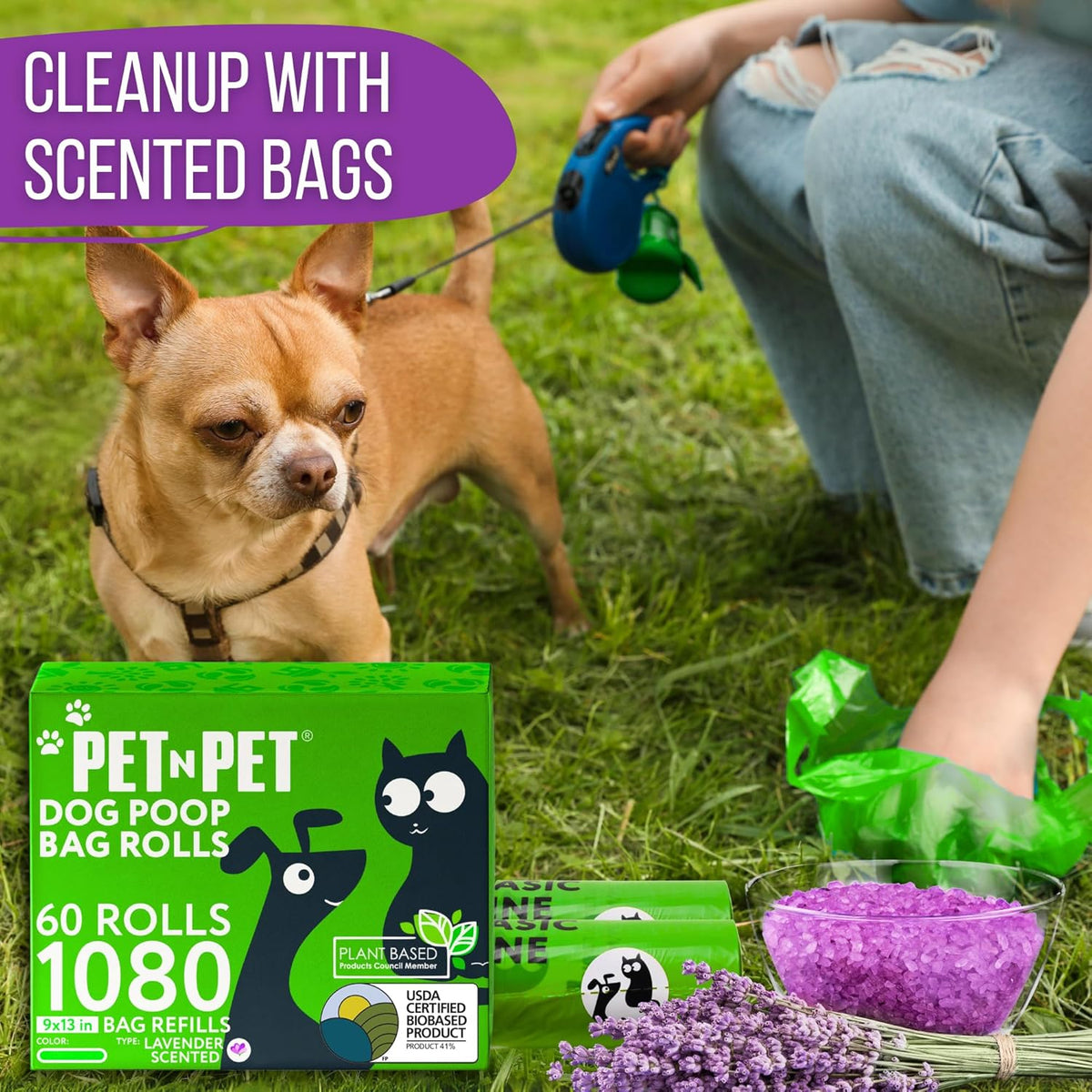 Pet N Pet 1080 Counts Green Poop Bags for Dogs, 41% Plant Based & 59% PE Extra Thick Dog Poop Bags