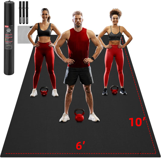 Extra Large Exercise Mat, 10'x6'/9'x6'/8'x6'/7'x5'/6'x4' (8mm/10mm) Thick Workout Mat for Home Gym