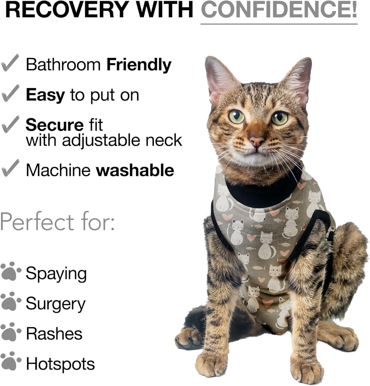 Bellyguard Cat Recovery Suit Female and Male, Comfy Onesie After Surgery, Kitten Clothes for