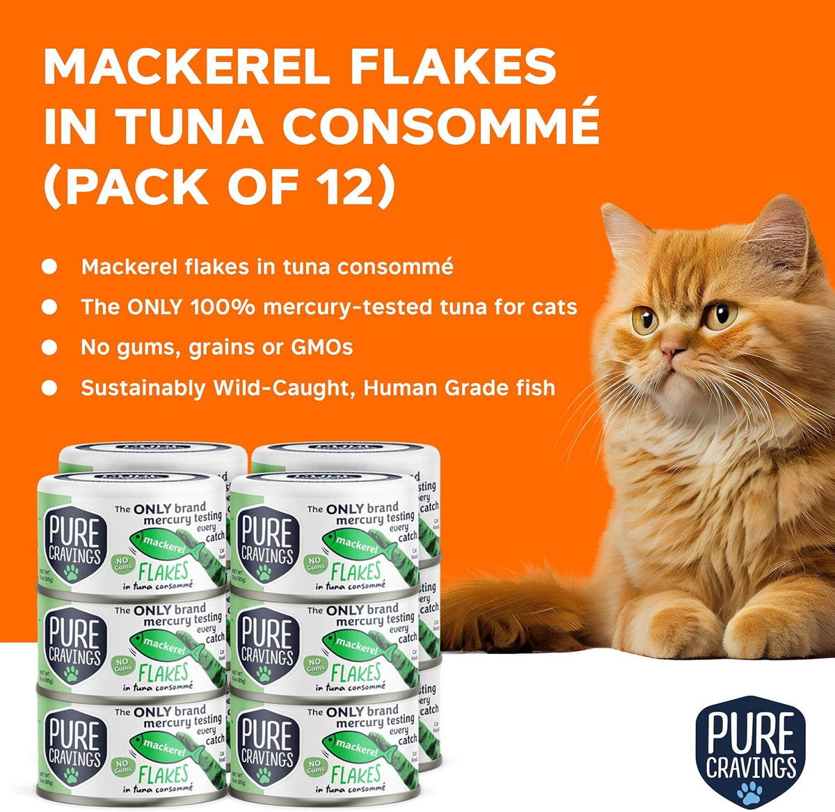Mackerel Flakes in Tuna Consommé, Canned Wet Cat Food Soup, 100% Mercury-Tested, Moist Can Fish