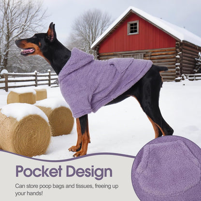 IDOMIK Fuzzy Dog Sweater with Adjustable Hood, Warm Fleece Dog Sweater Hoodie with Harness Hole &