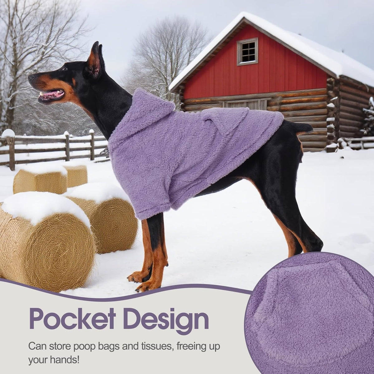 IDOMIK Fuzzy Dog Sweater with Adjustable Hood, Warm Fleece Dog Sweater Hoodie with Harness Hole &