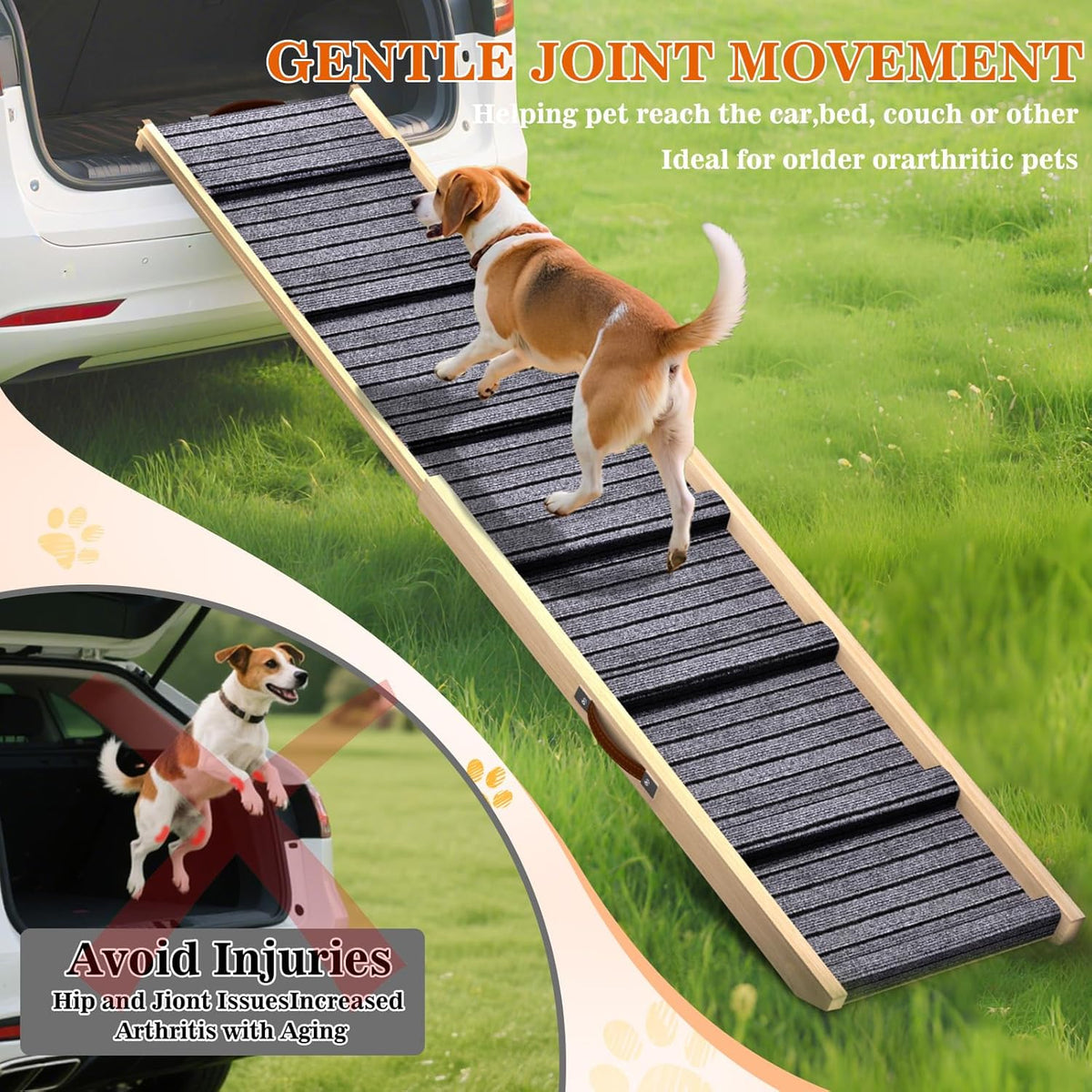Dog Ramp for Car, 71''x 17'' Extra Long Deluxe Telescoping Design Wooden Pet Ramp, Pet Stair Ramps