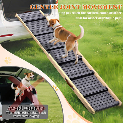 Dog Ramp for Car, 71''x 17'' Extra Long Deluxe Telescoping Design Wooden Pet Ramp, Pet Stair Ramps