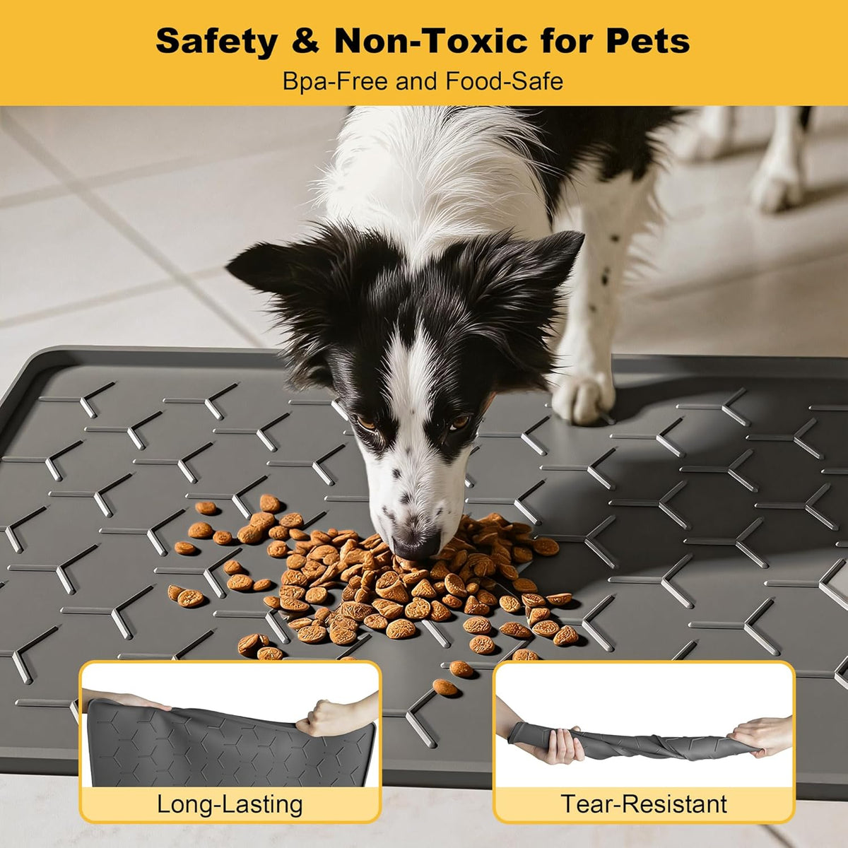 Pieviev Dog Cat Food Bowl Mat, Silicone Waterproof Food Grade Pet Food Mat for Floor, High Raised
