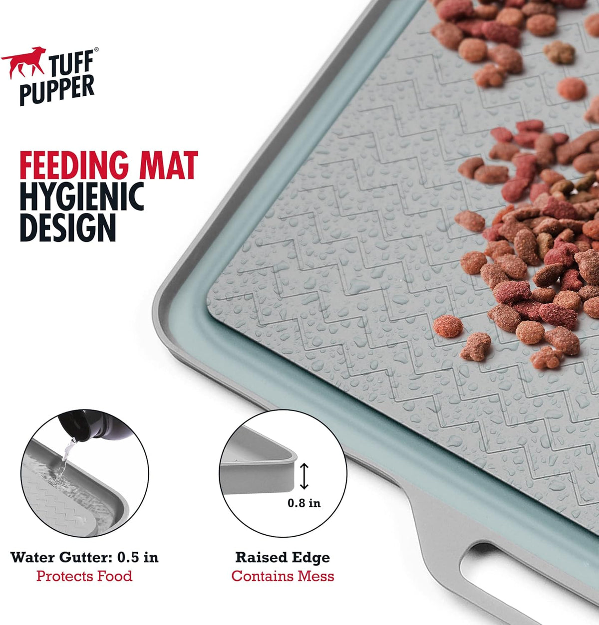 Tuff Pupper XXL Dog Feeding Mat 36x24 for Food and Water | Waterproof Silicone Placemat for Floors