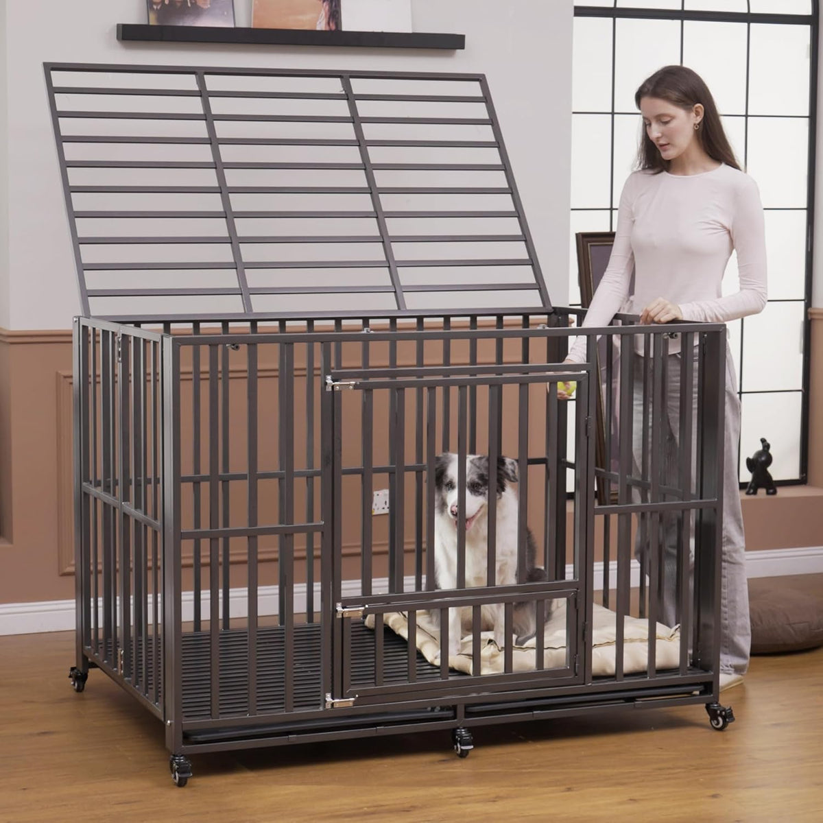 Polar Aurora Heavy Duty Dog Crate, Foldable Indestructible Dog Kennel, Escape Proof Extra Large Dog