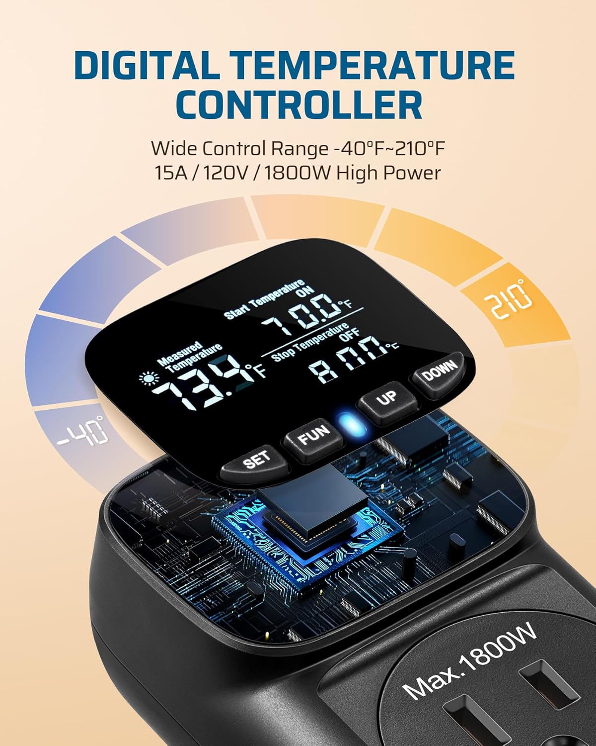 DEWENWILS Digital Temperature Controller, Heavy Duty 15A/1800W Thermostat Outlet Plug, VA Display