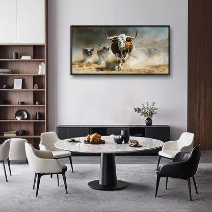 Highland Cow Large Wall Art Western Running Longhorn Pictures Rustic Wild Animal Wall Decor Canvas