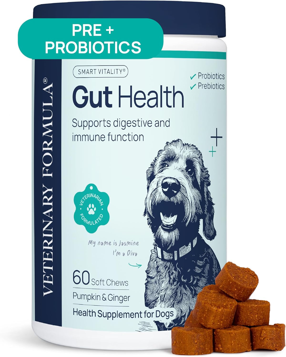 Veterinary Formula Gut Health Supplement for Dogs – Vet-Formulated Probiotic Chews with Digestive