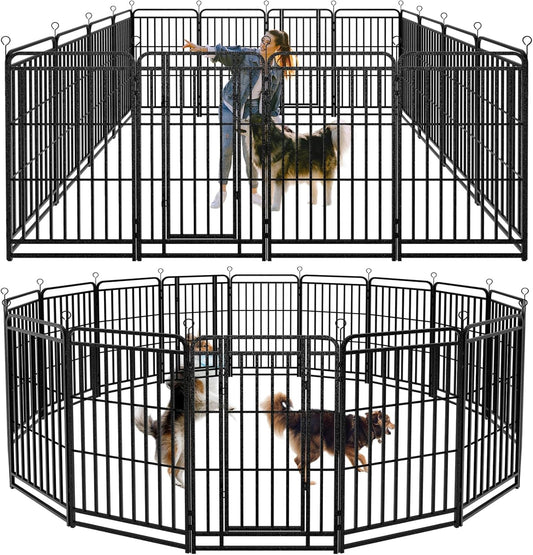 Dog Playpen Outdoor 16 Panels Heavy Duty Dog Fence 47" Height with Thick Pipe Anti-Rust with Doors