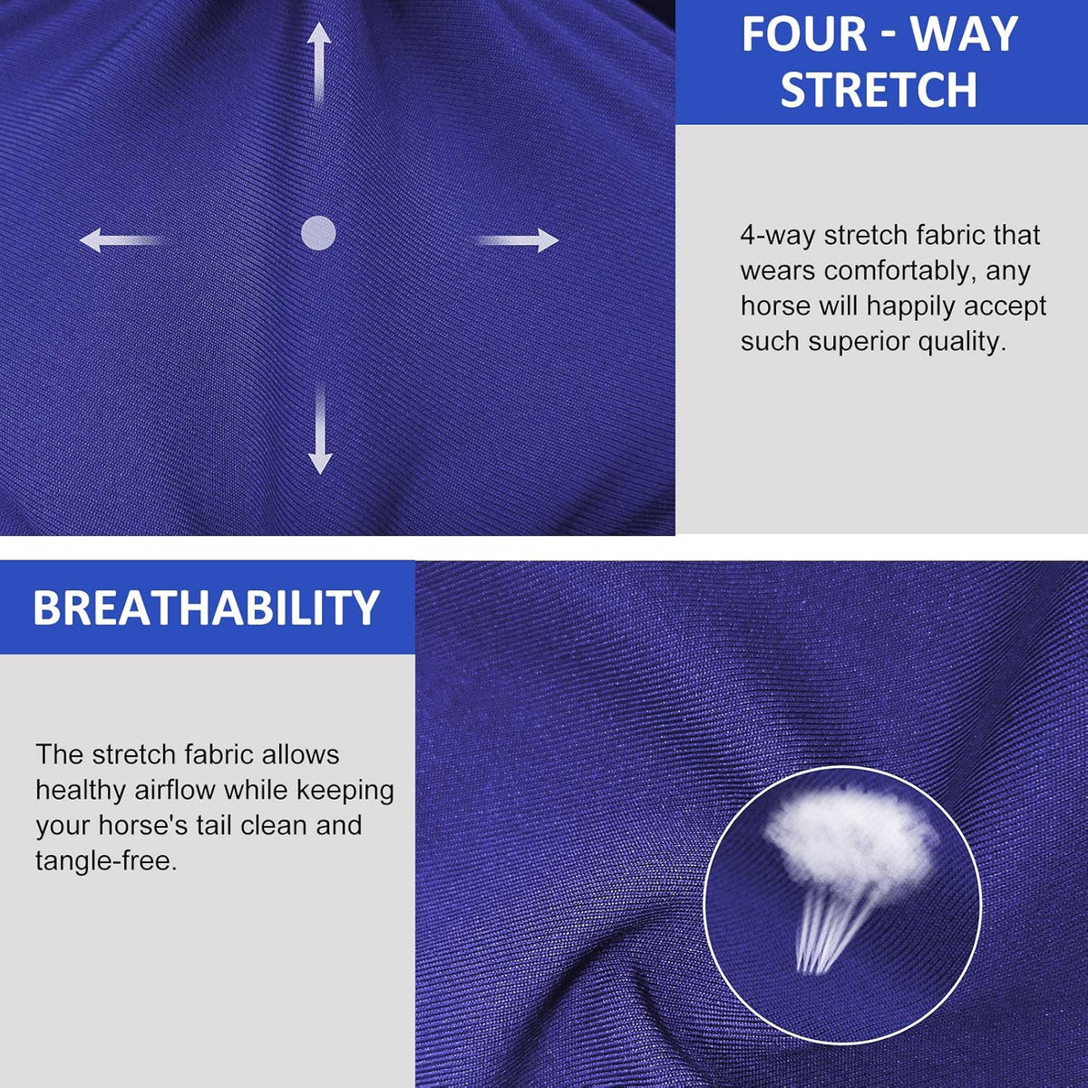 Harrison Howard Stretchy Tail Guard - Breathable Horse Tail Protection, Slip On Design, 2 Strand