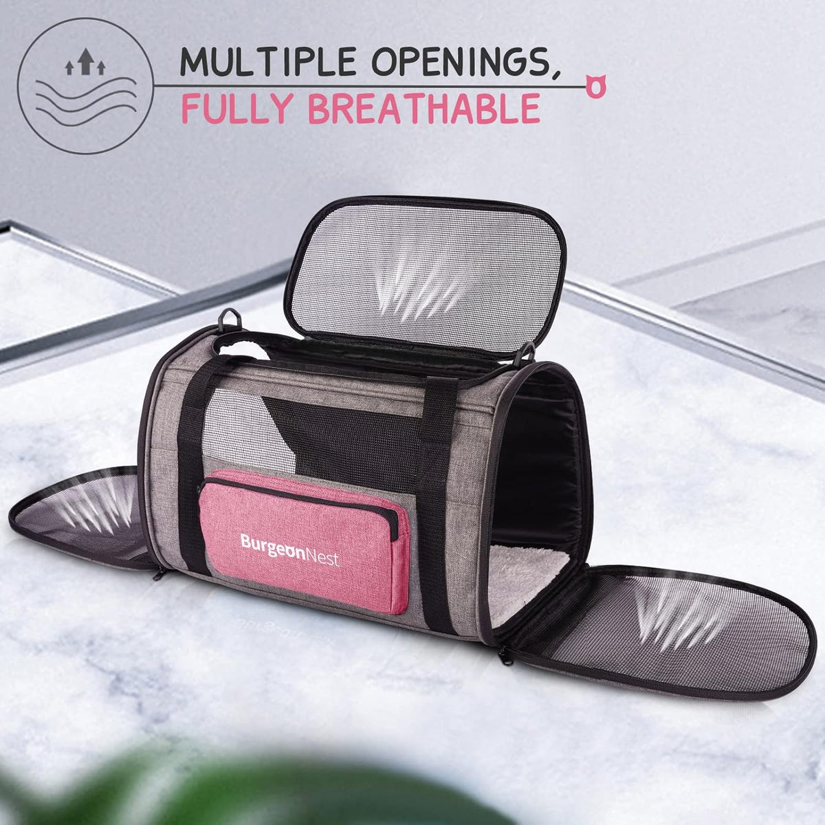 BurgeonNest Cat Carriers for Medium Puppy Under 25 lbs, Pet Carrier for Cats with Unique Side