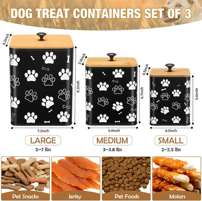 3 Pack Airtight Dog Food Containers with Bamboo Lids, Metal Dog Treat Jars Canisters for Kibble