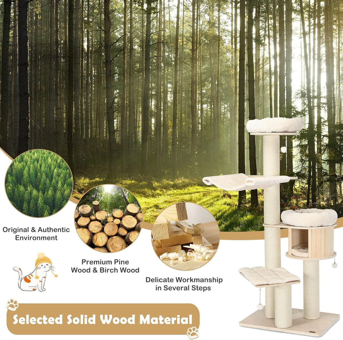 Tangkula Modern Cat Tree, Multi-Level Large Cat Tower with Condo, Hammocks & Hanging Basket, Tall