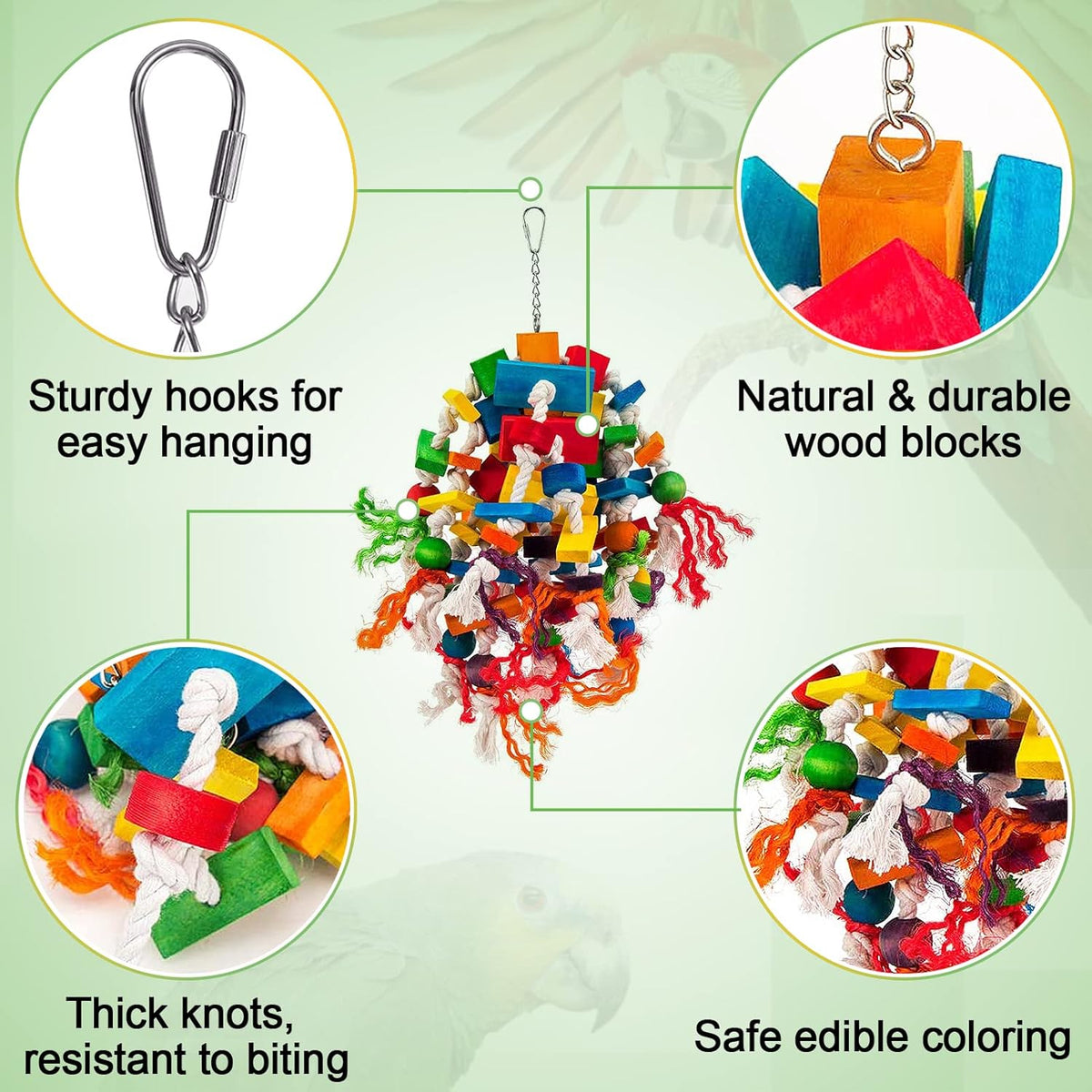 Large Parrot Toy - Multicolored Wooden Blocks Tearing Toys for Birds Suggested for African Grey