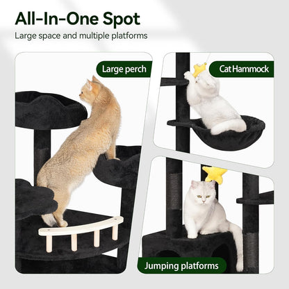 85inch Giant Cat Tree for Heavy Duty Big Cats, Multi-Level Luxury Cat Tower with Scratching Post