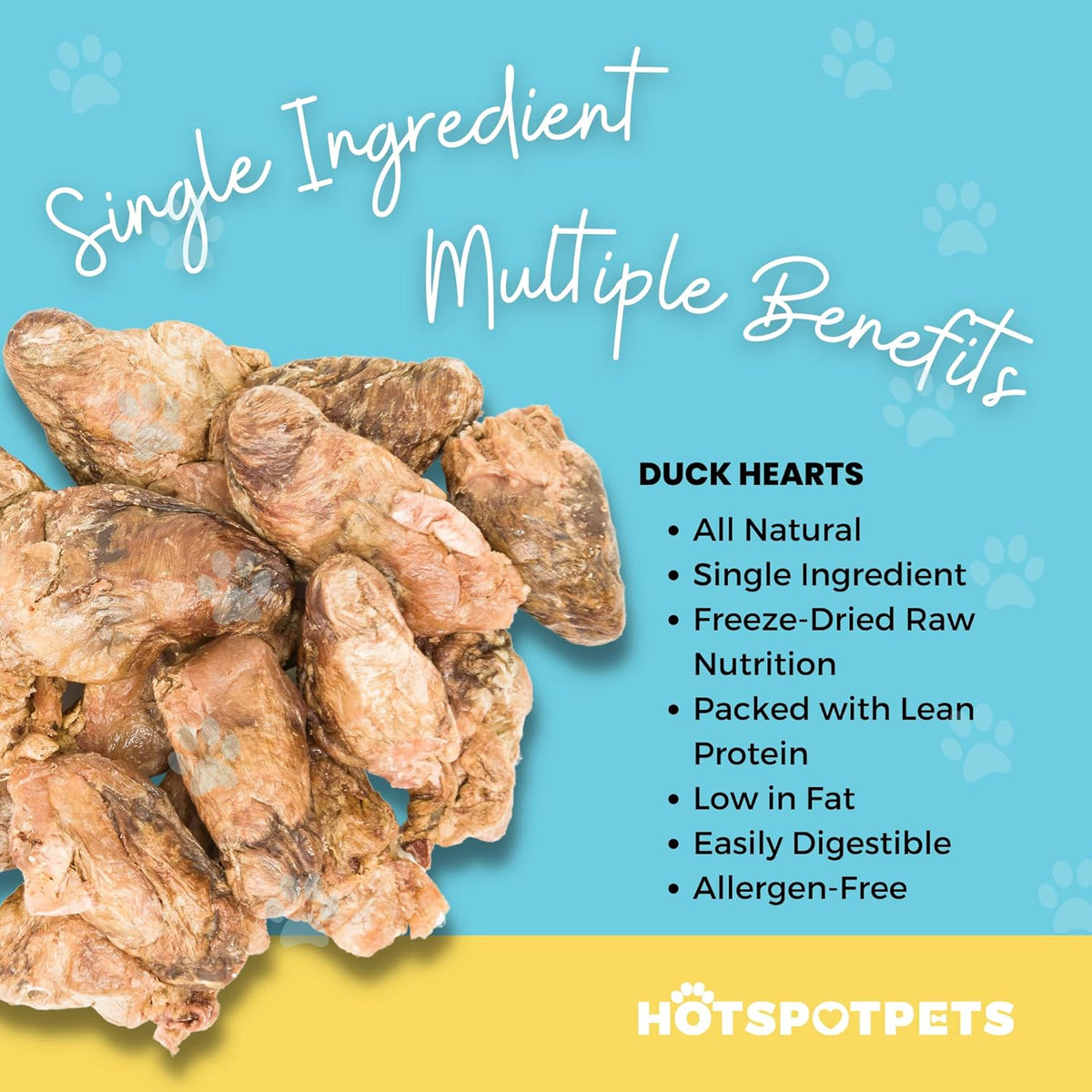 hotspot pets Freeze Dried Duck Heart Treats for Cats & Dogs - Made in USA, 1LB Big Bag - Single
