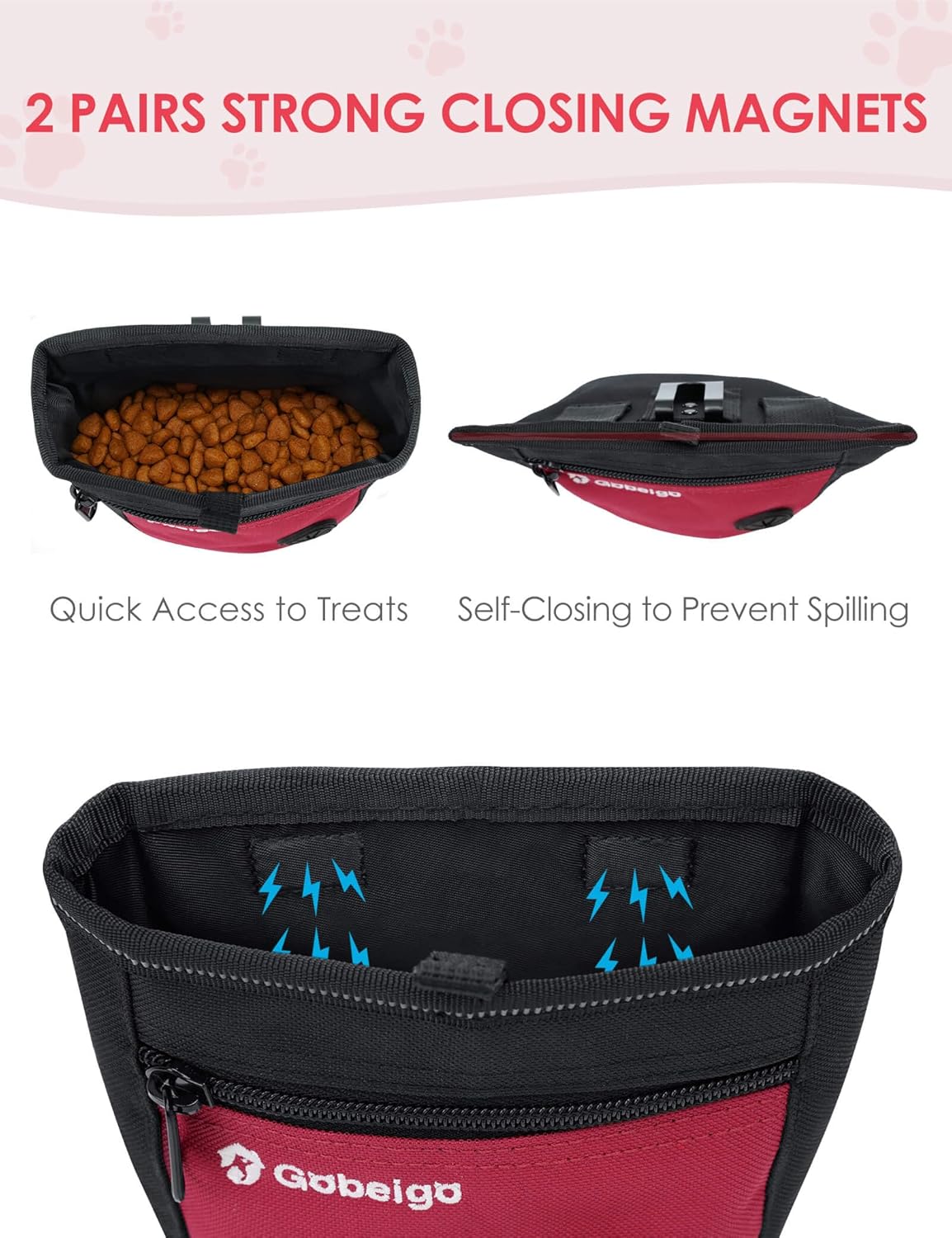 Gobeigo Dog Treat Pouch and Training Clicker, Upgrade Two Magnetic Closure to Prevent Spills, 2 Cup