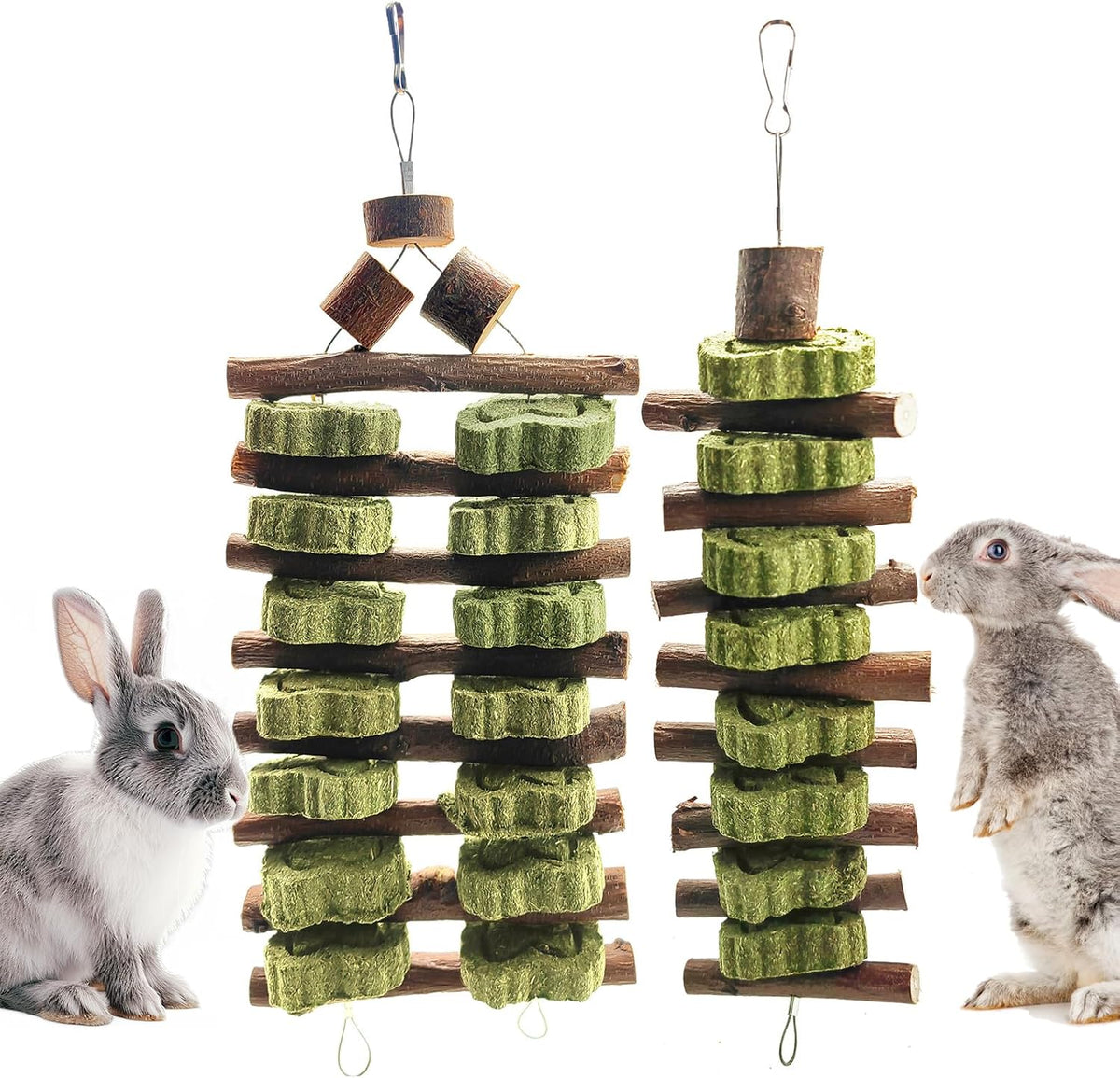WDEFUN Natural Peach Wood Clover Cake Teeth Grinding Toy String - Rabbit Snack Chewing Toy, Safe