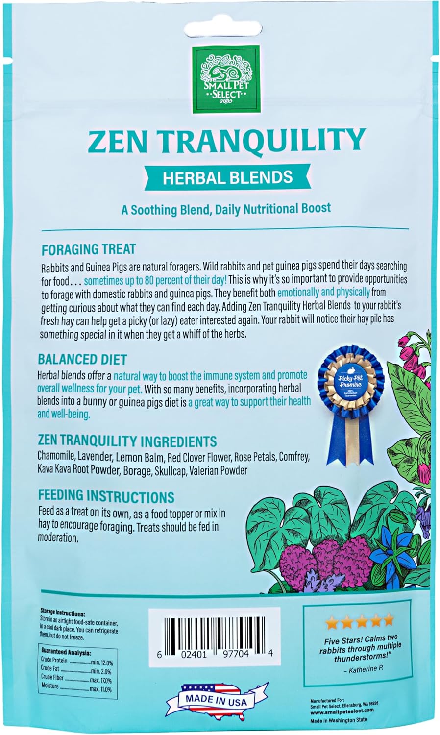 Small Pet Select - Zen Tranquility Herbal Blend, a Natural Herbal Treat for Rabbits and Guinea
