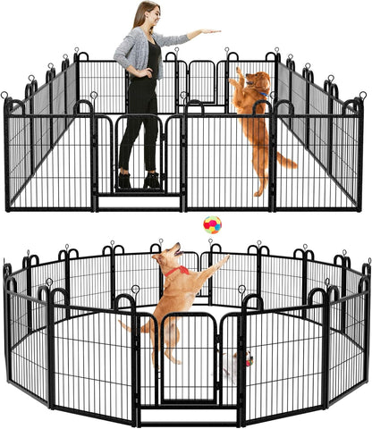Puppy Playpen 16 Panels Small Dog Fence Outdoor Indoor Use 24" Height Anti-Rust with Doors Portable