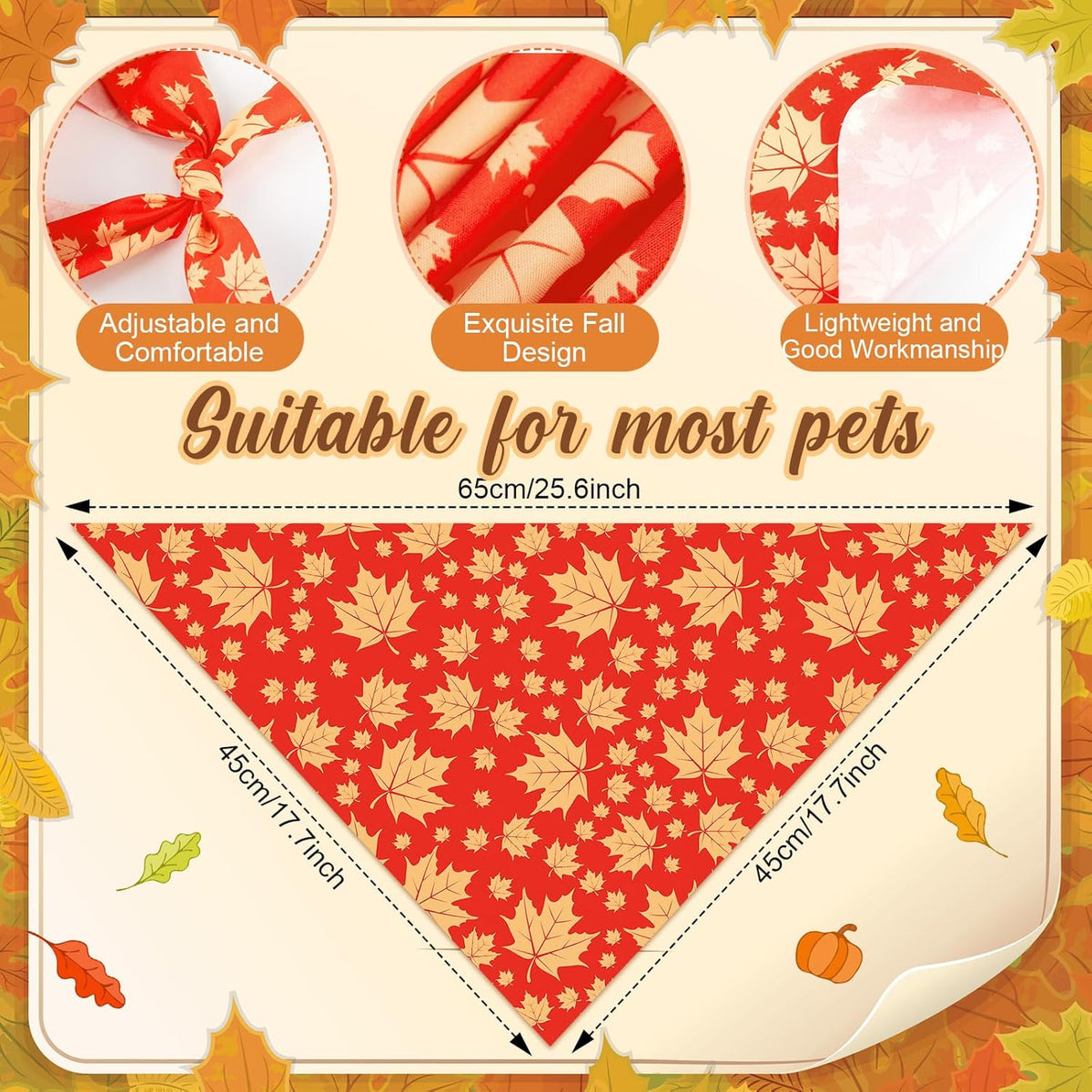 500 Pcs Fall Bandanas for Dogs Autumn Dog Bandanas with Maple Leaves Pumpkin Patterns Soft Bibs