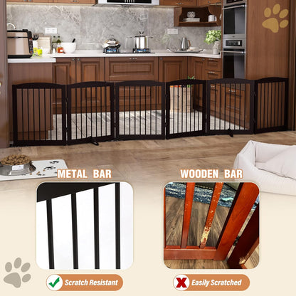 Freestanding Pet Gate for Dogs, Foldable Wooden Dog Gate for House, Extra Wide Indoor Pet Barrier