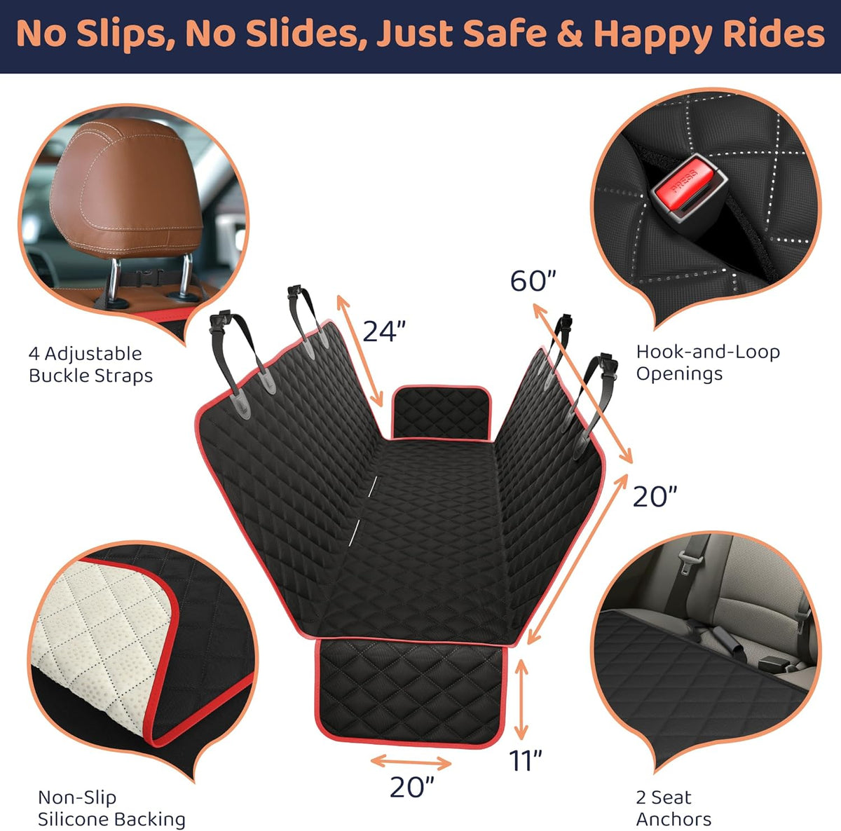 XL Dog Car Seat Cover for Back Seat, Waterproof Hammock for Car, SUV & Truck, Non-Slip Backseat