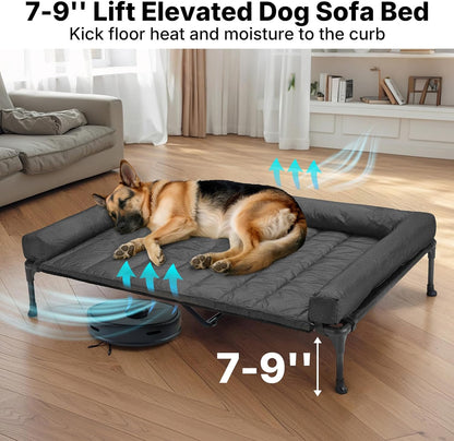 Veehoo Cooling Elevated Dog Bed Add Removable Waterproof Bolster Cushion Mat, Raised Pet Cot with