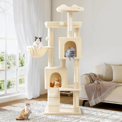 Allewie 64 Inches Cat Tree Tower/Multi-Level Activity Center for Indoor Big Felines/2 Plush