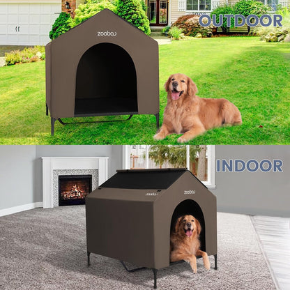 42" 2-in-1 Dog House for Medium Dogs, Elevted Dog House Outdoor/Indoor, Puppy Shelter Outside,Water