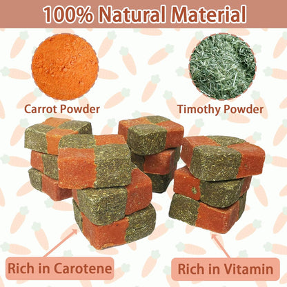 Fhiny 12 PCS Rabbit Carrots Chew Toys, Natural Timothy Hay Biscuit Cubes Rabbit Carrot Molar Treats