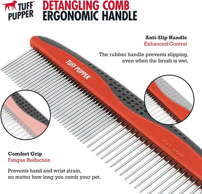 Tuff Pupper Dog Grooming Comb Set | Easily & Safely Remove Dead, Matted Knotted Hair | Ergonomic