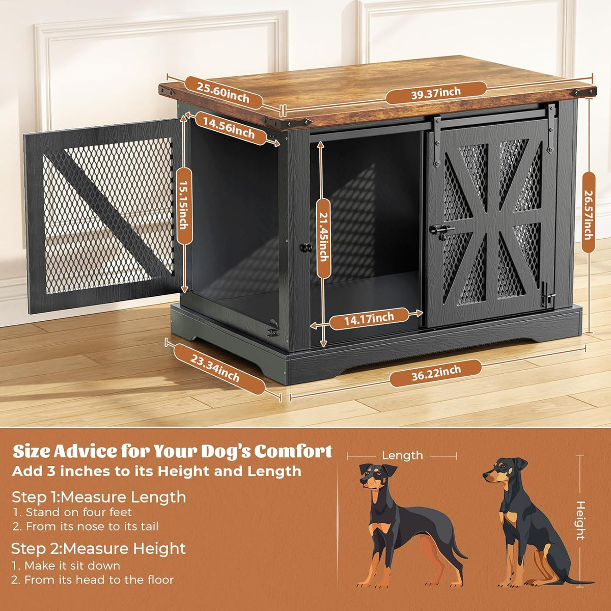 VOPEAK 40" Farmhouse Dog Crate Furniture, Heavy Duty Dog Cage for Medium Large Dogs, Dog Crate Dog