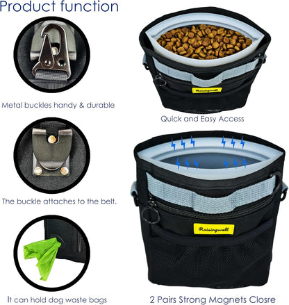 Dog Treat Pouch with Magnetic Closure 4-Cup Silicone Bag Fanny Pack Holder with Clicker 4 Ways to