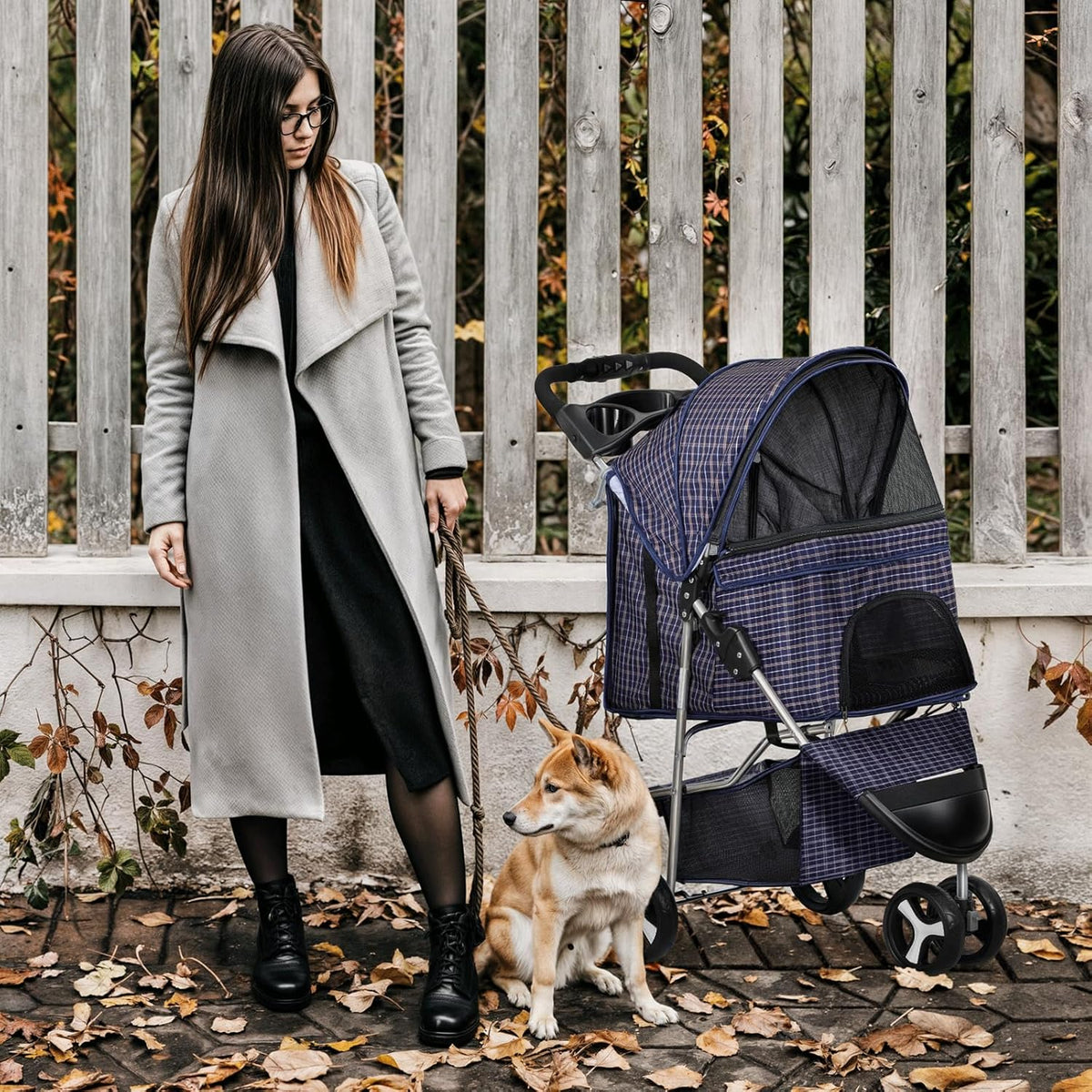 MoNiBloom 3 Wheels Pet Dog Cat Stroller for Small Medium Dogs Cats, Lightweight Foldable Jogger