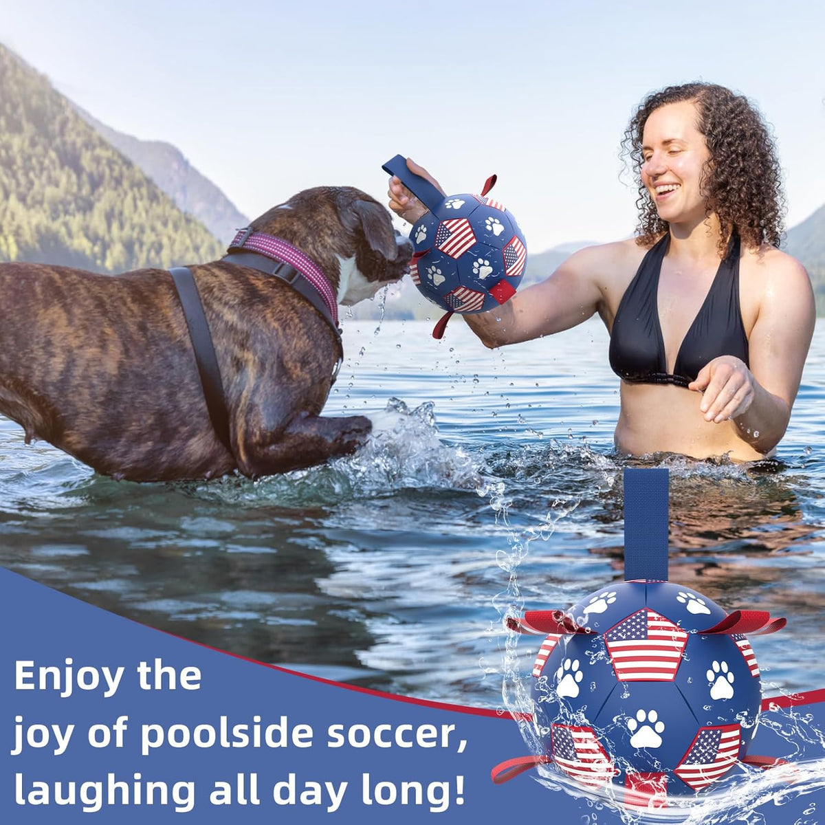 QDAN Dog Toys Soccer Ball with Straps, Durable Balls for Large Dogs, Beach Pool Dog Water Toy
