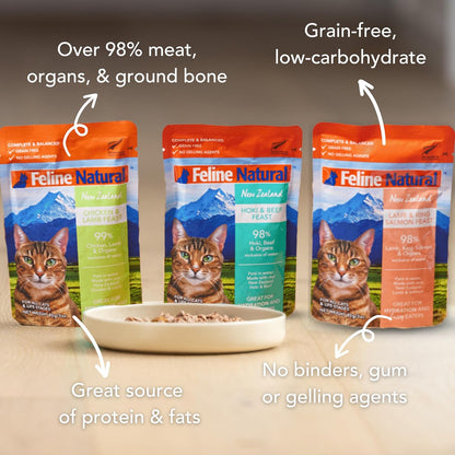 Feline Natural Wet Cat Food Variety Pack - Chicken, Lamb, Salmon & Beef Feast, Grain-Free, 3oz
