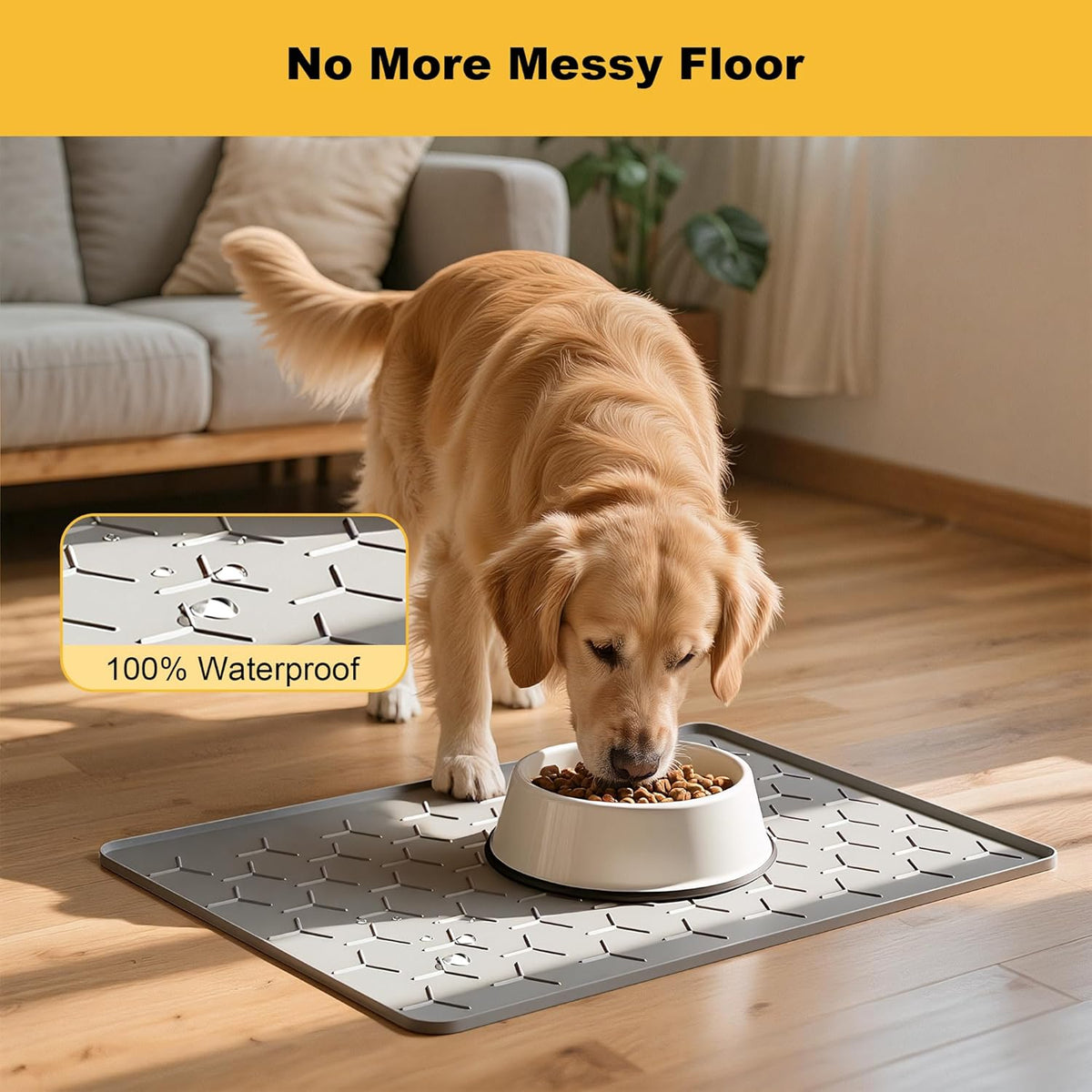 Pieviev Dog Cat Food Bowl Mat, Silicone Waterproof Food Grade Pet Food Mat for Floor, High Raised