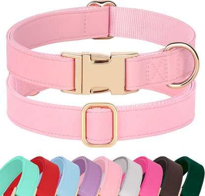 PET ARTIST Soft PU Leather Dog Collar, Bright & Classic Pink Dog Collar with Quick Release Rose