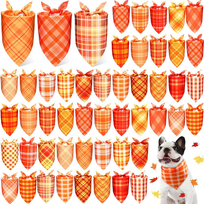 Abbylike 50 Pcs Fall Plaid Dog Bandanas Bulk Thanksgiving Bandanas for Dogs Triangle Kerchief Bibs