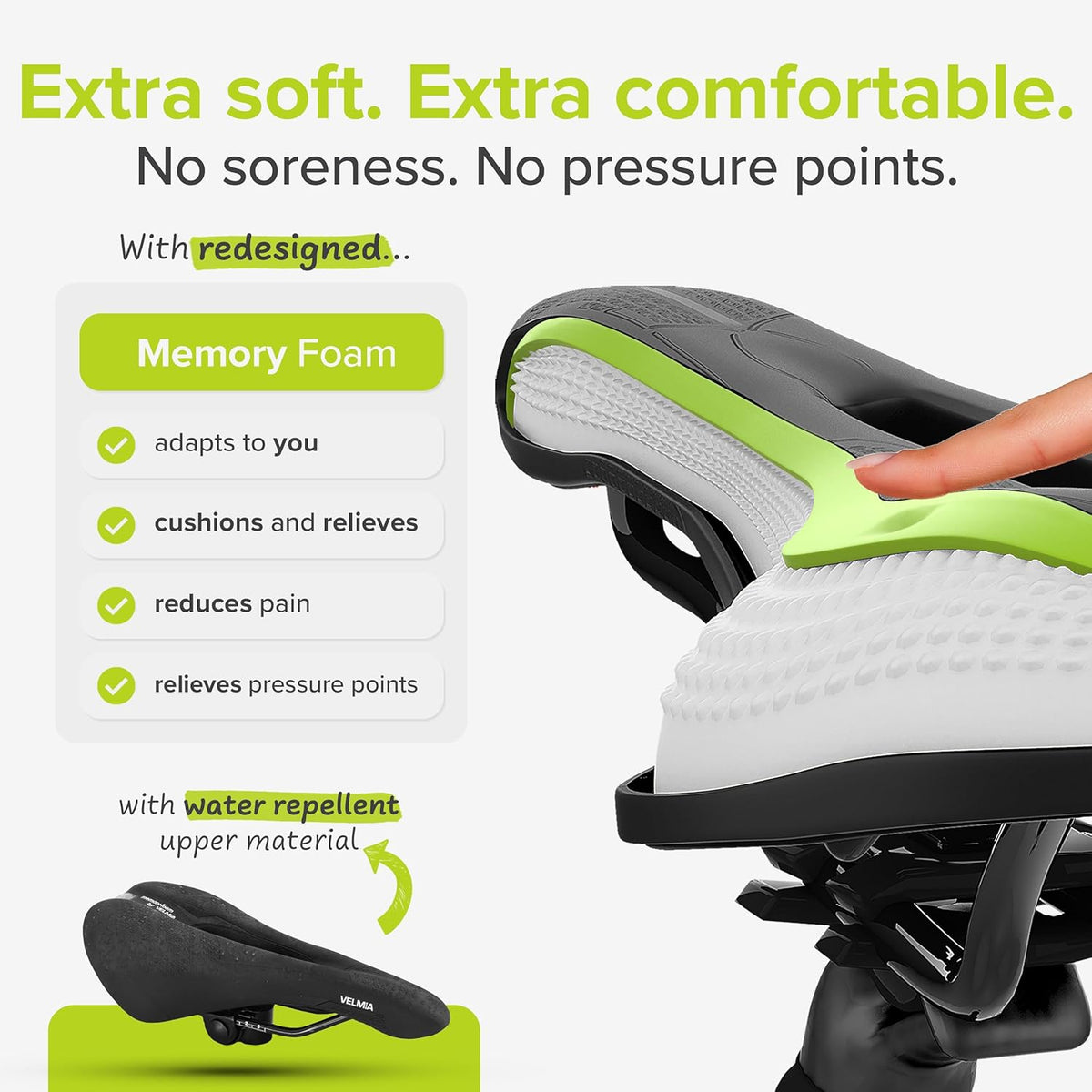 Velmia Bicycle Saddle - Comfortable Saddle for Men and Women - 3 Zone Concept - Waterproof Bicycle