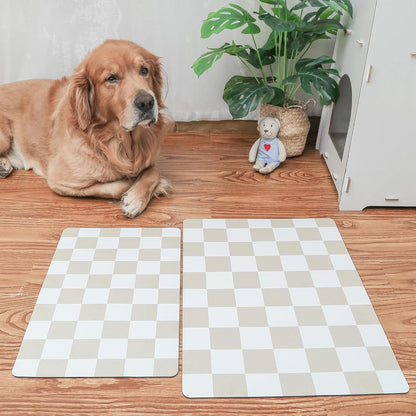 Ralxion Checkered Dog Feeding Mat, Absorbent Mats for Dog Food and Water Bowl, Dispenser, Retro