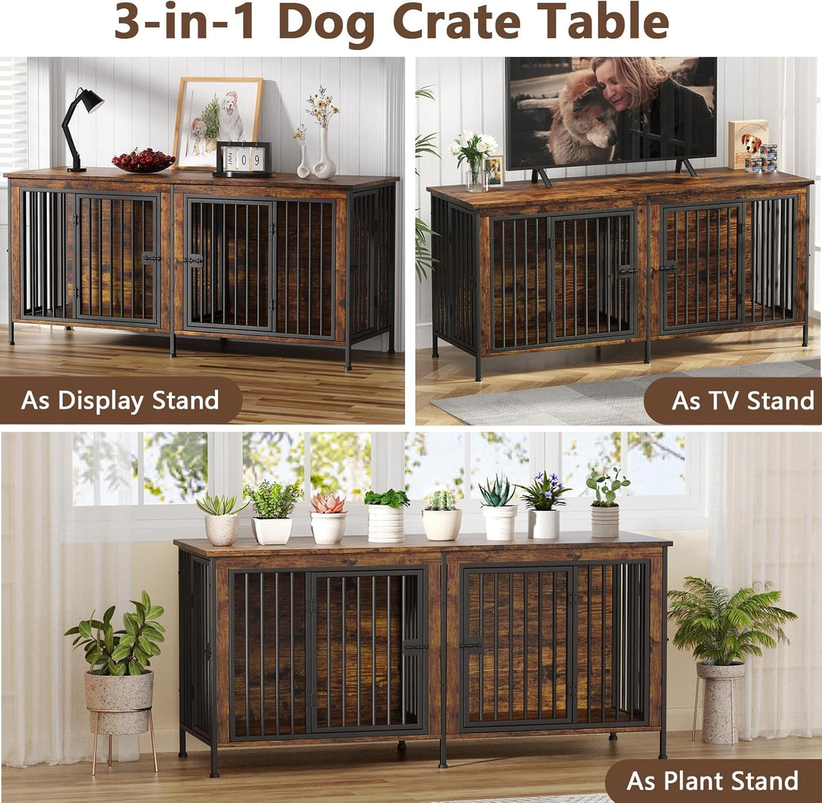 EasyCom 78 Inch Dog Crate Furniture for 2 Dogs, Extra Large Double Dog Cage Large Breed, XXL Thick