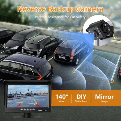 Wired Reverse Backup Camera with 7" Screen, Waterproof IP68, Night Vision Vehicle Camera for Truck