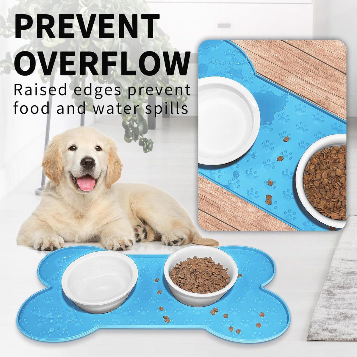 Dog Food Mat Anti-Slip Silicone Dog Bowl Mat Thicker Pet Placemat Waterproof Cat Feeder Pad with