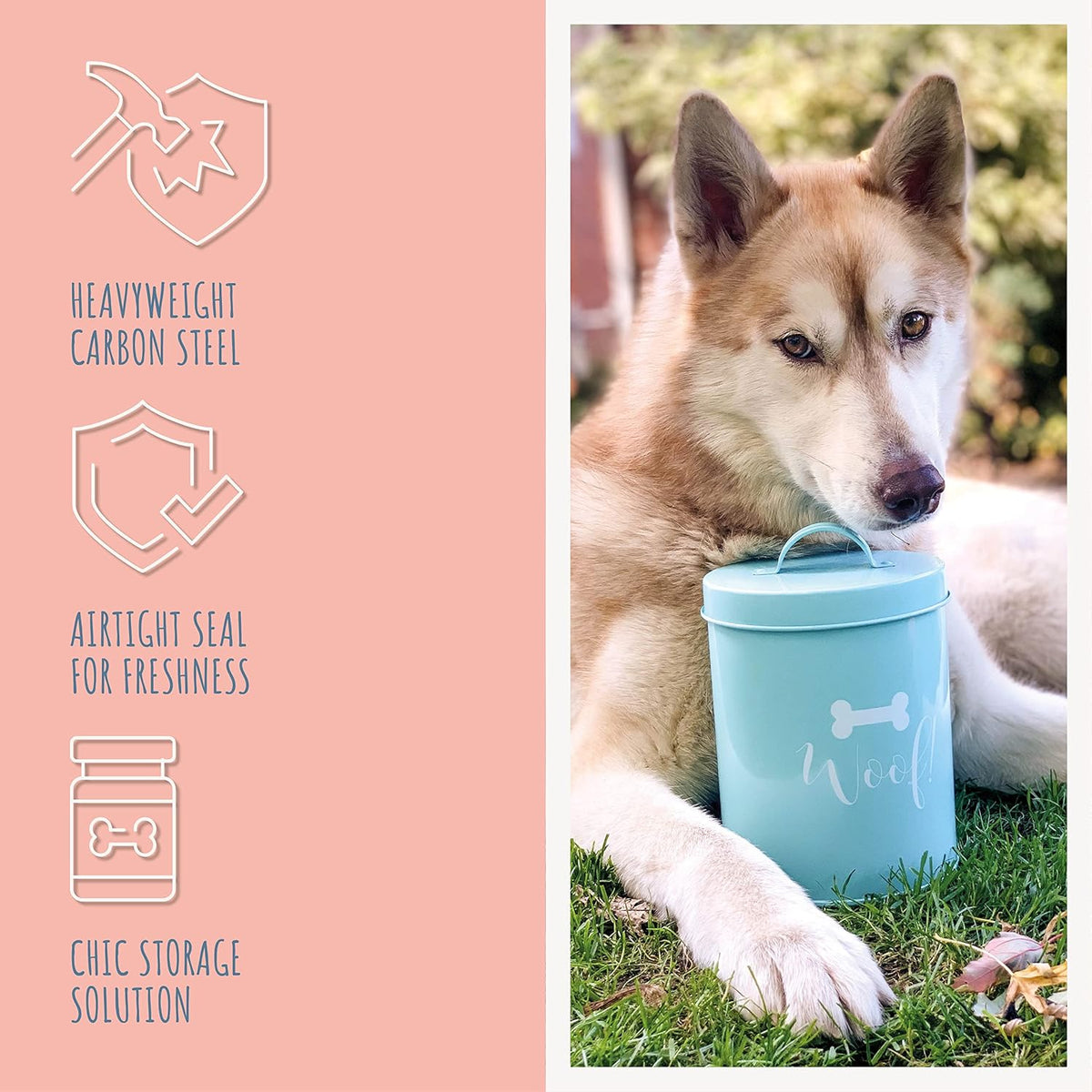 Park Life Designs - Metal Pet Treat Jar with Airtight Lid for Dogs, Cats, Puppies and More, Chic