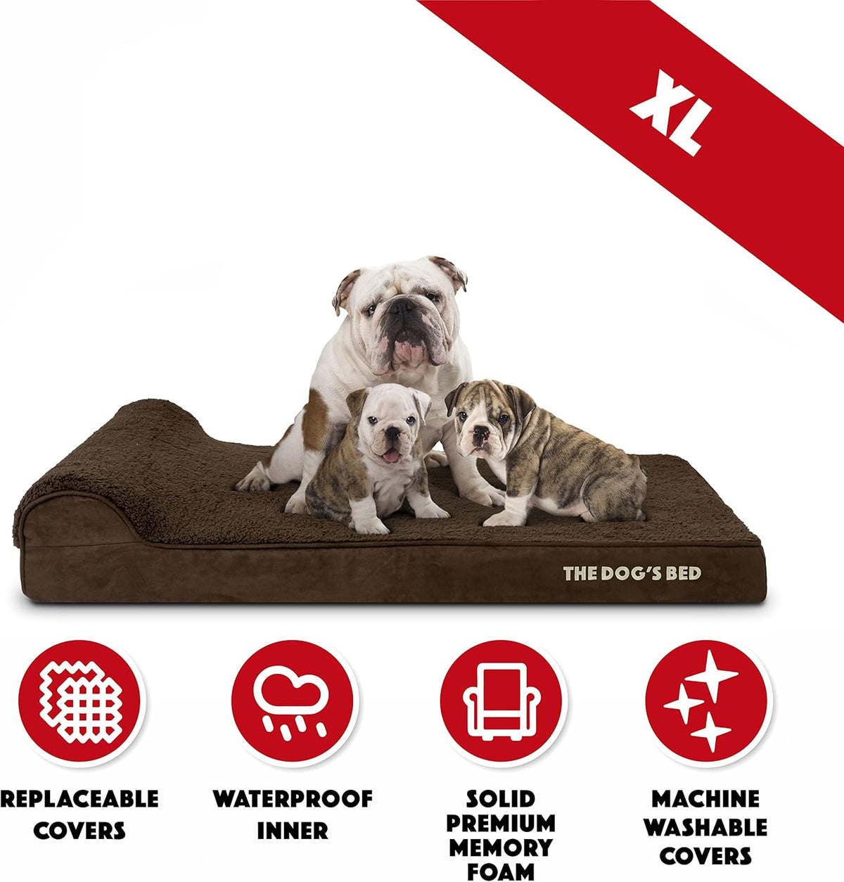 The Dog’s Bed Orthopedic Headrest Dog Bed XL Brown Plush 46x28, Memory Foam, Pain Relief for
