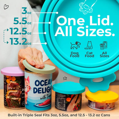 3 Pack Universal Pet Food Can Covers Lids - One fit 3 Standard Size Cans for Cats and Dogs Food